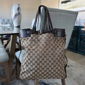 Gucci GG CANVAS Vintage Buckle Tote Brown Large